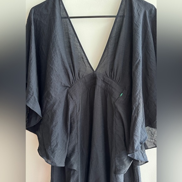 roberio sampaio Black Flutter Sleeve Linen Dress, Black Beach Coverup - Picture 6 of 16